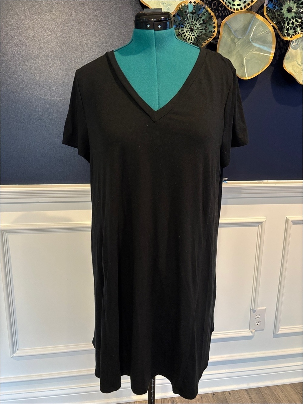 west loop Black V-Neck tee dress cover up tunic nightgown